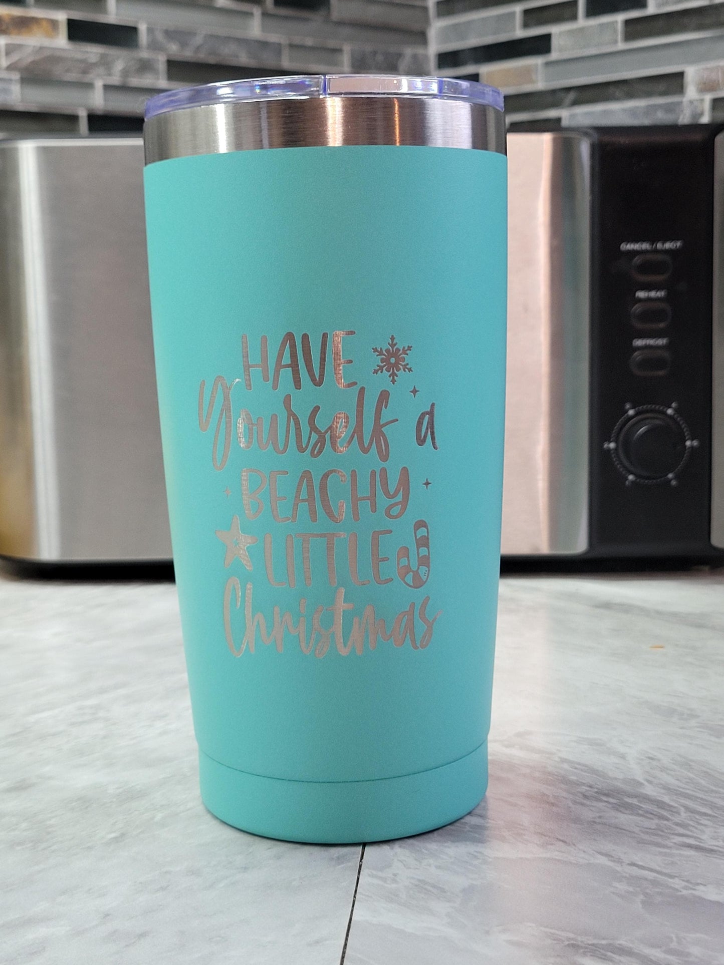 Laser Engraved Palm Tree Christmas Tumbler: Beachy Holiday Drinkware