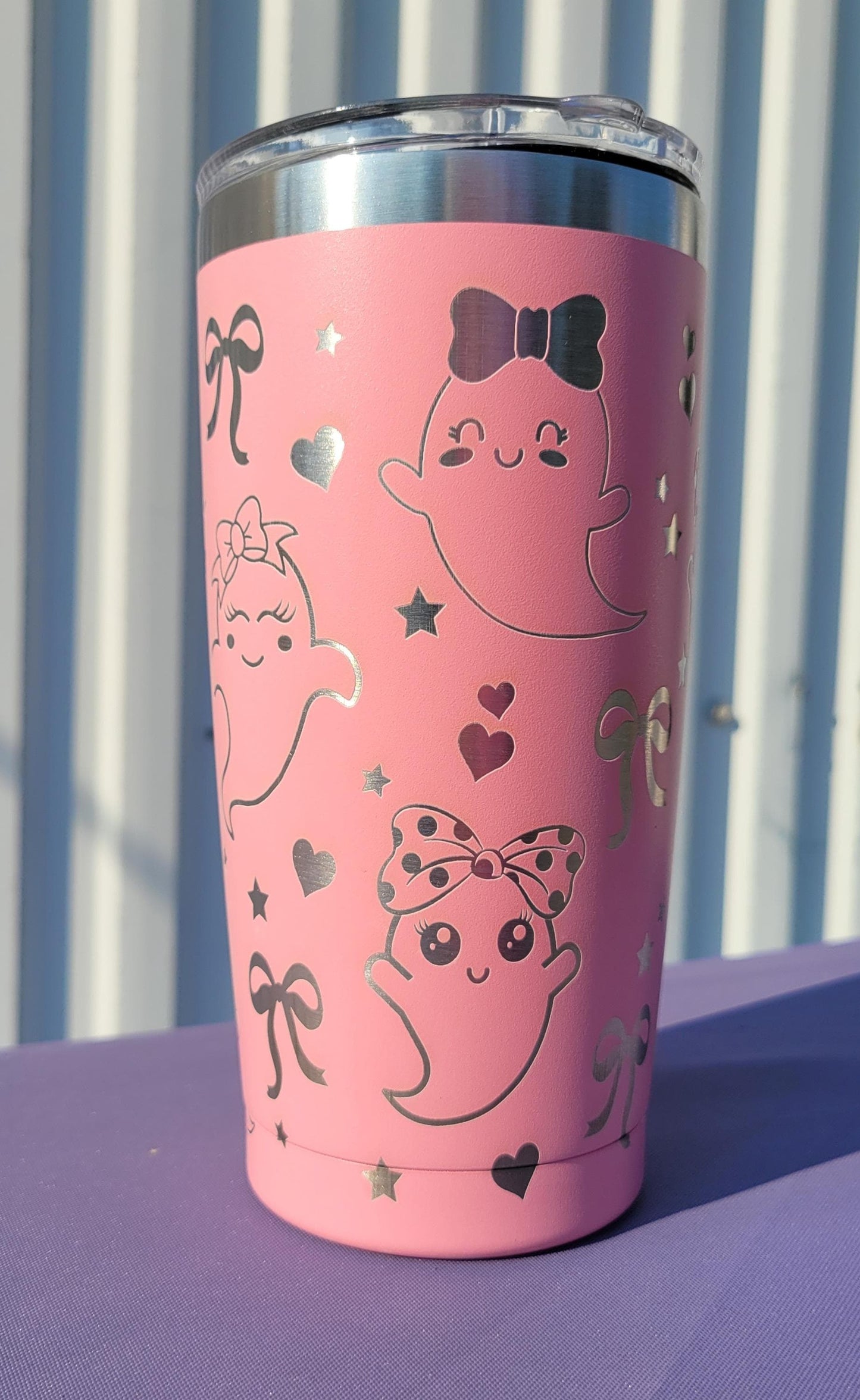 Pink Ghost Tumbler 20oz, Laser Engraved, Cute Ghost tumbler, Kids Halloween Gift, Pink 20oz tumbler, Spooky Cup, Cute Ghost Design,