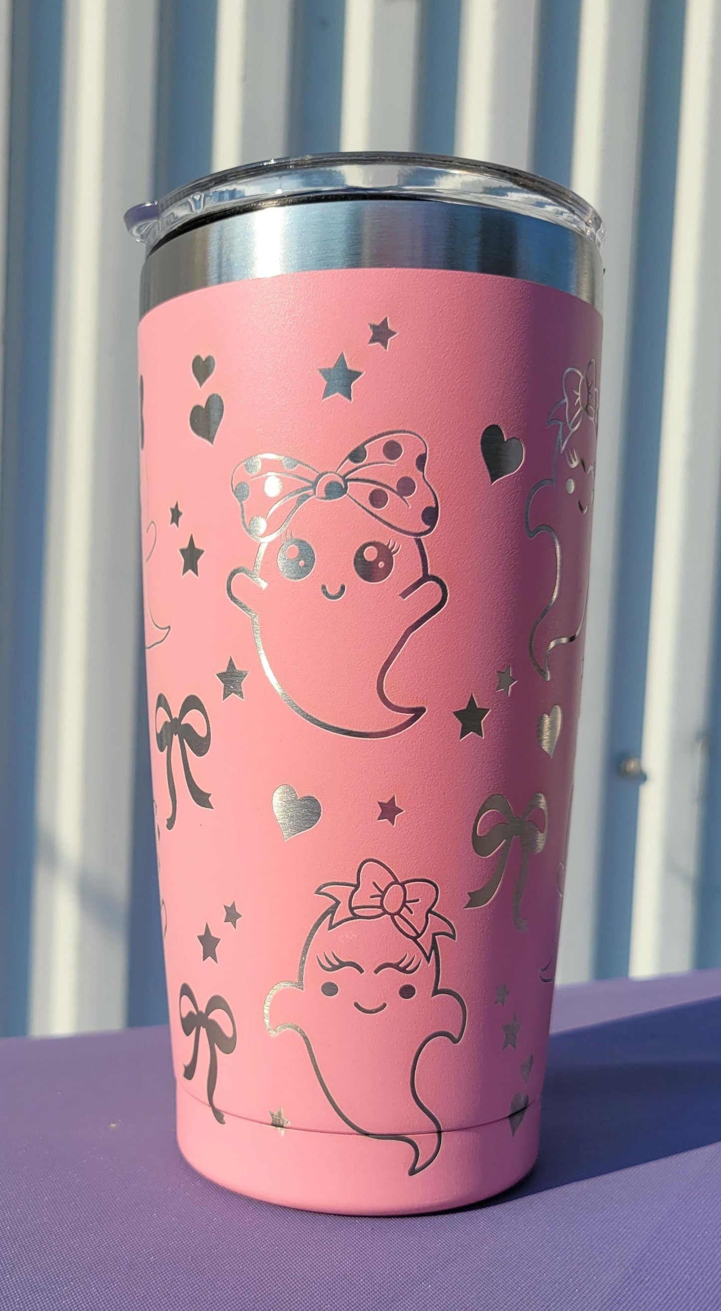 Pink Ghost Tumbler 20oz, Laser Engraved, Cute Ghost tumbler, Kids Halloween Gift, Pink 20oz tumbler, Spooky Cup, Cute Ghost Design,